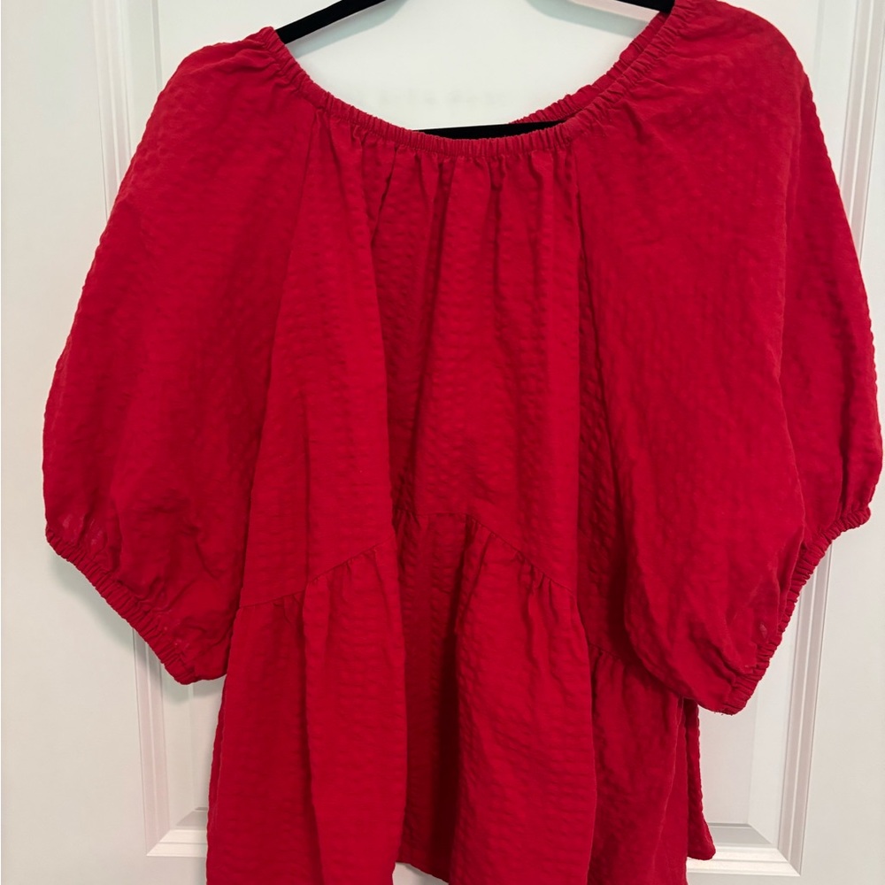 Old Navy Red Puff Sleeve Ruffled Blouse